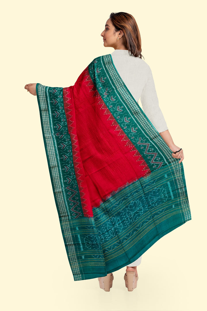 Red Green Handloom Cotton Sambalpuri Dupatta