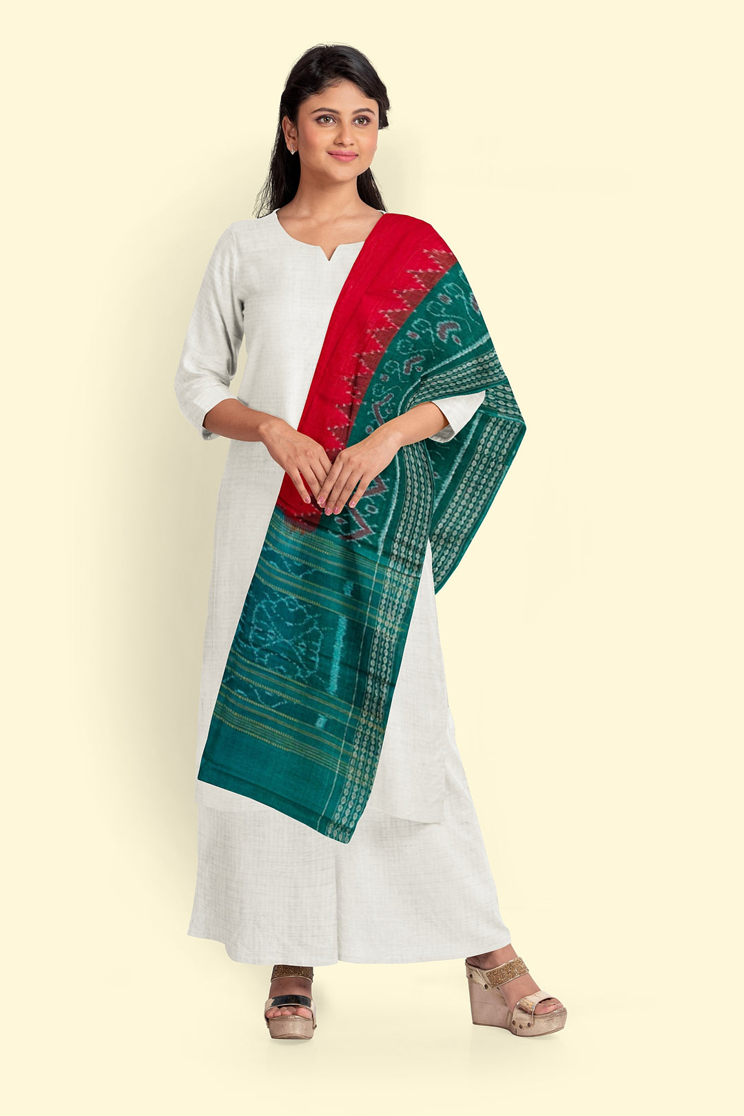 Red Green Handloom Cotton Sambalpuri Dupatta