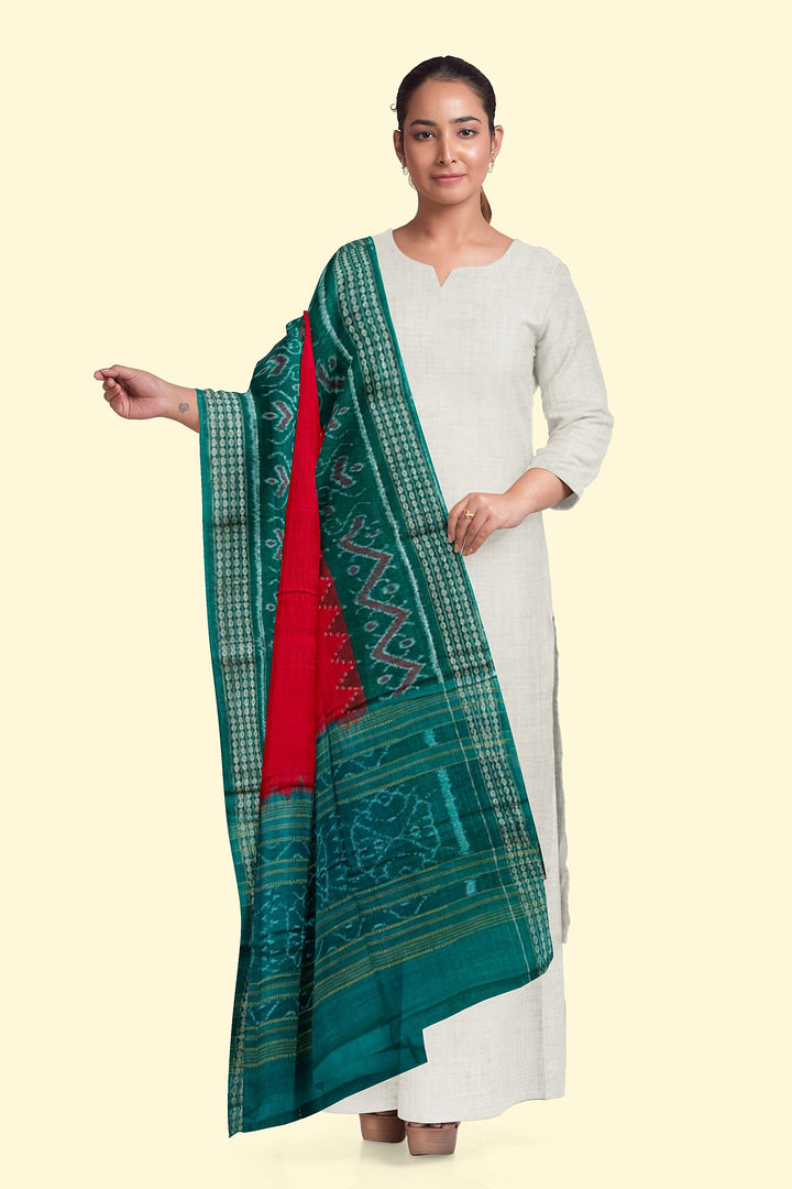 Red Green Handloom Cotton Sambalpuri Dupatta