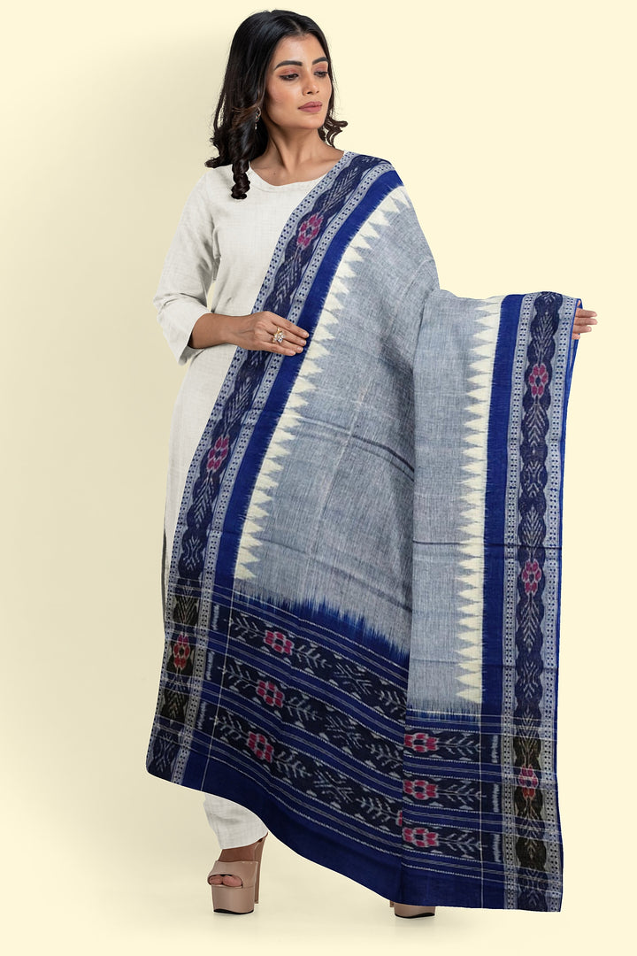 Grey Navy Blue Handloom Cotton Sambalpuri Dupatta