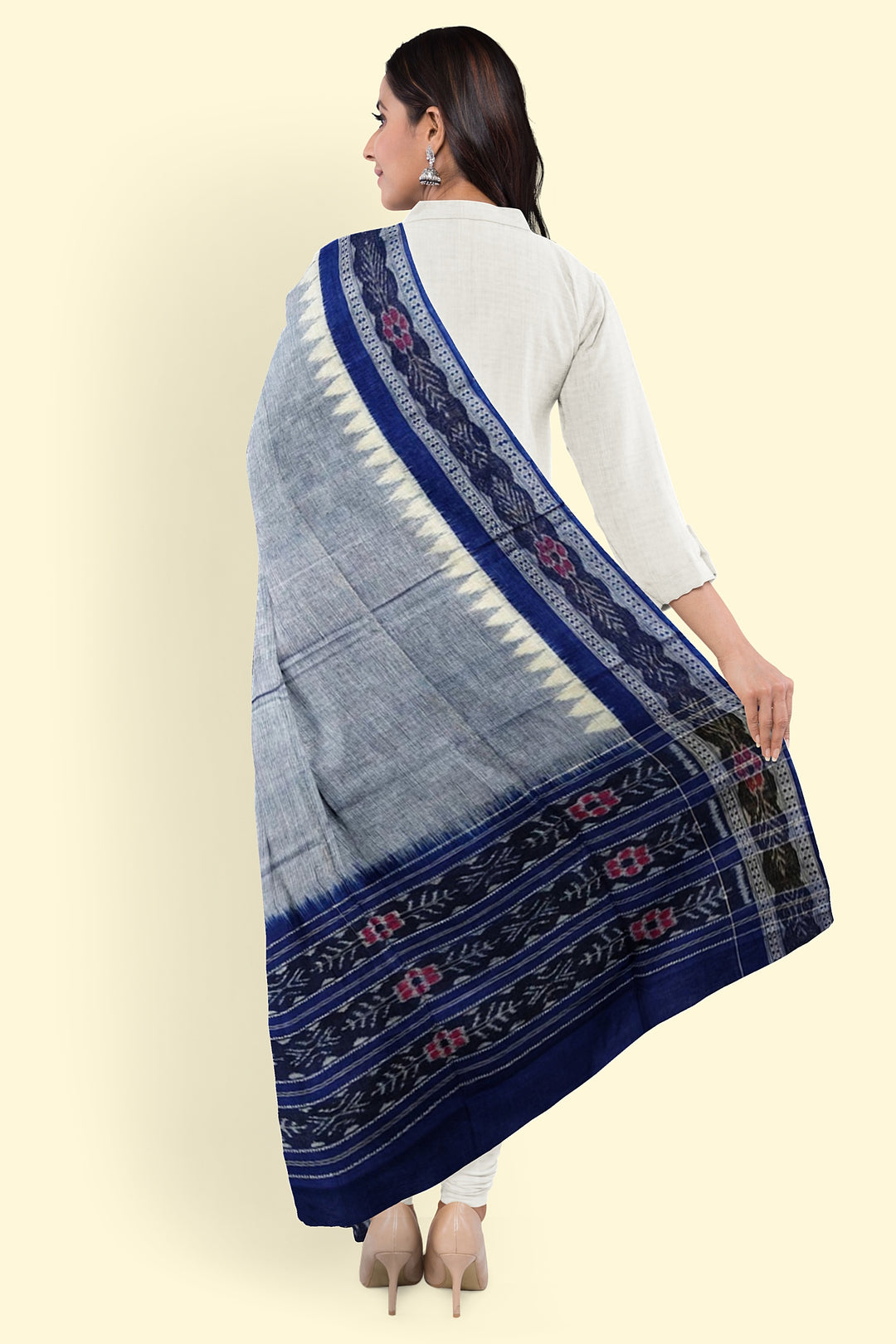 Grey Navy Blue Handloom Cotton Sambalpuri Dupatta