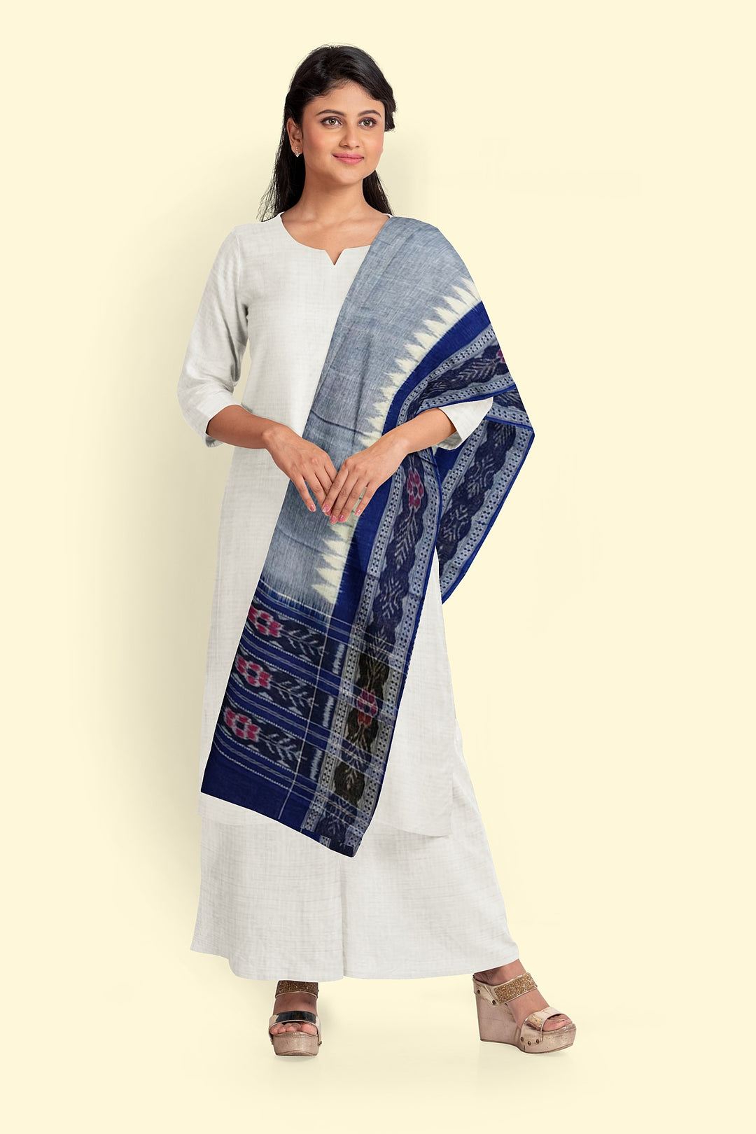 Grey Navy Blue Handloom Cotton Sambalpuri Dupatta