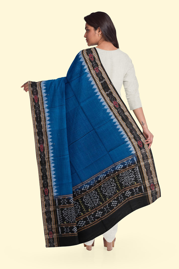 Sky Blue Black Handloom Cotton Sambalpuri Dupatta
