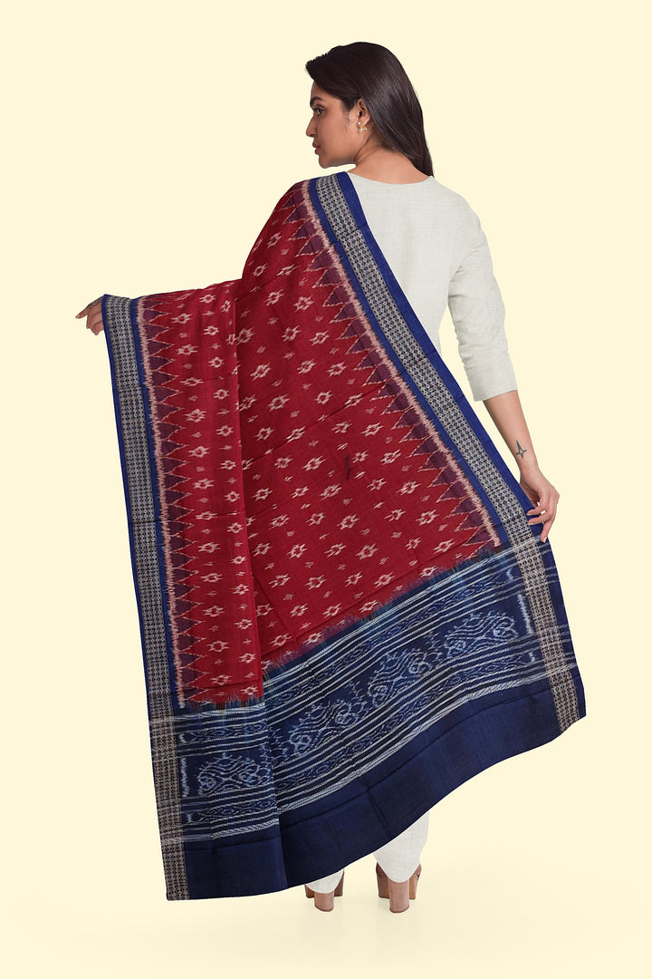 Maroon Blue Handloom Cotton Sambalpuri Dupatta