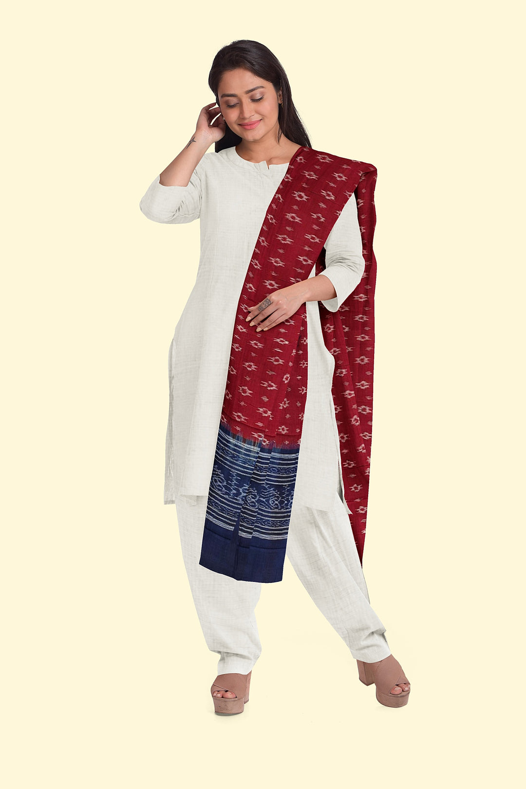 Maroon Blue Handloom Cotton Sambalpuri Dupatta