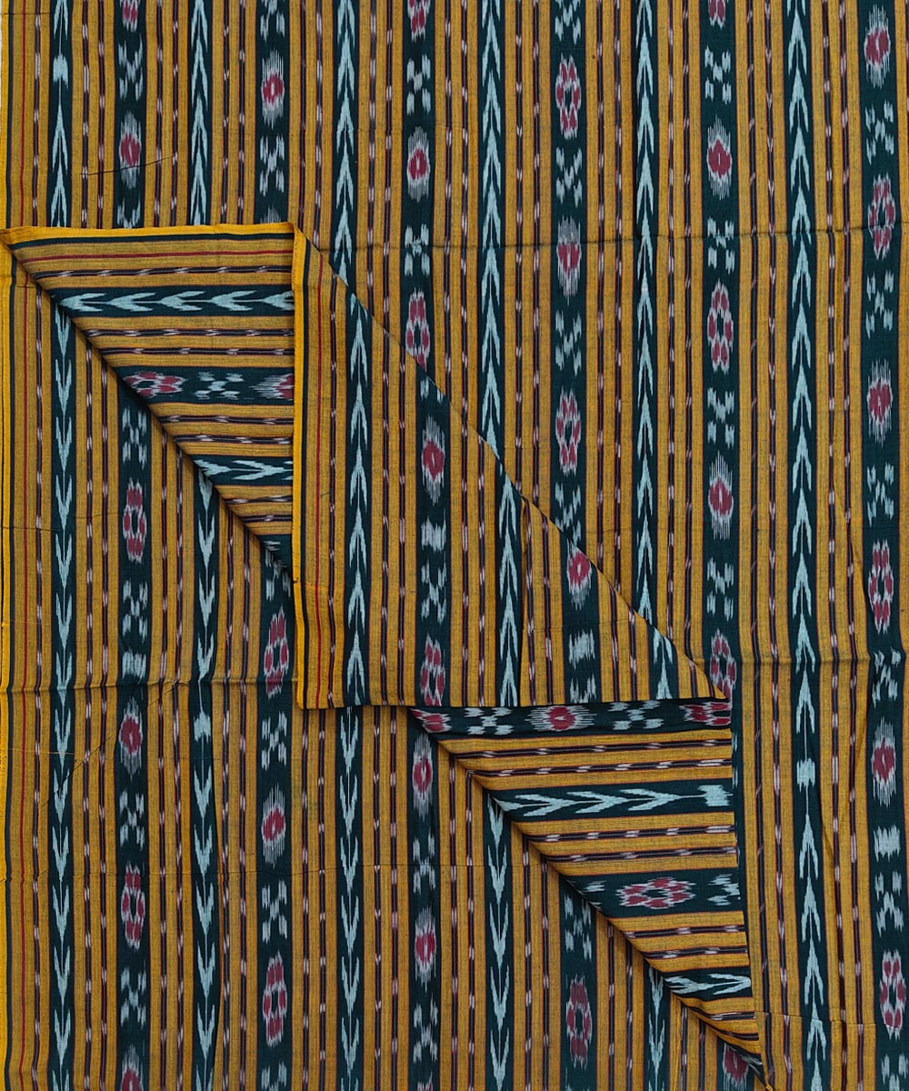 2.5m-dark green yellow handwoven cotton nuapatna kurta material