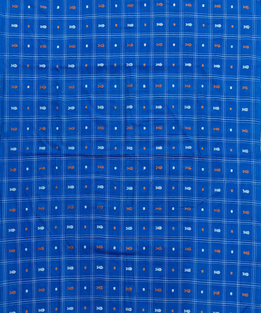 2.5m-navy blue checked handwoven cotton sambalpuri kurta material