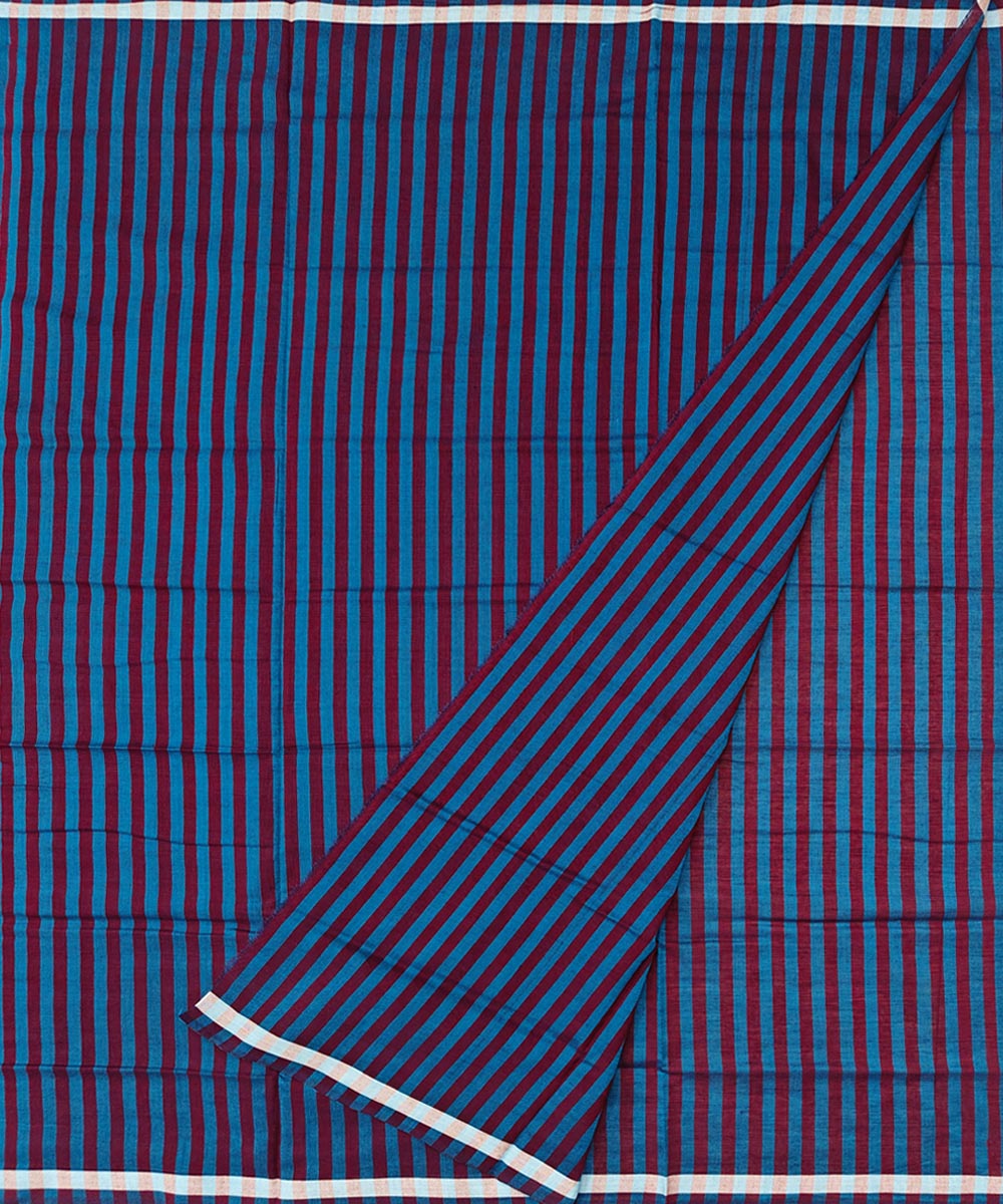 Maroon blue handwoven cotton sambalpuri lungi