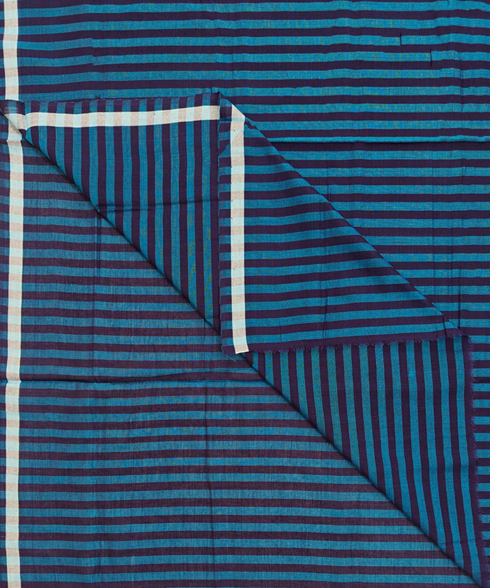 Cyan blue stripe handwoven cotton sambalpuri lungi