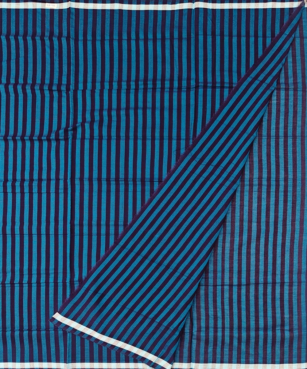 Cyan blue stripe handwoven cotton sambalpuri lungi