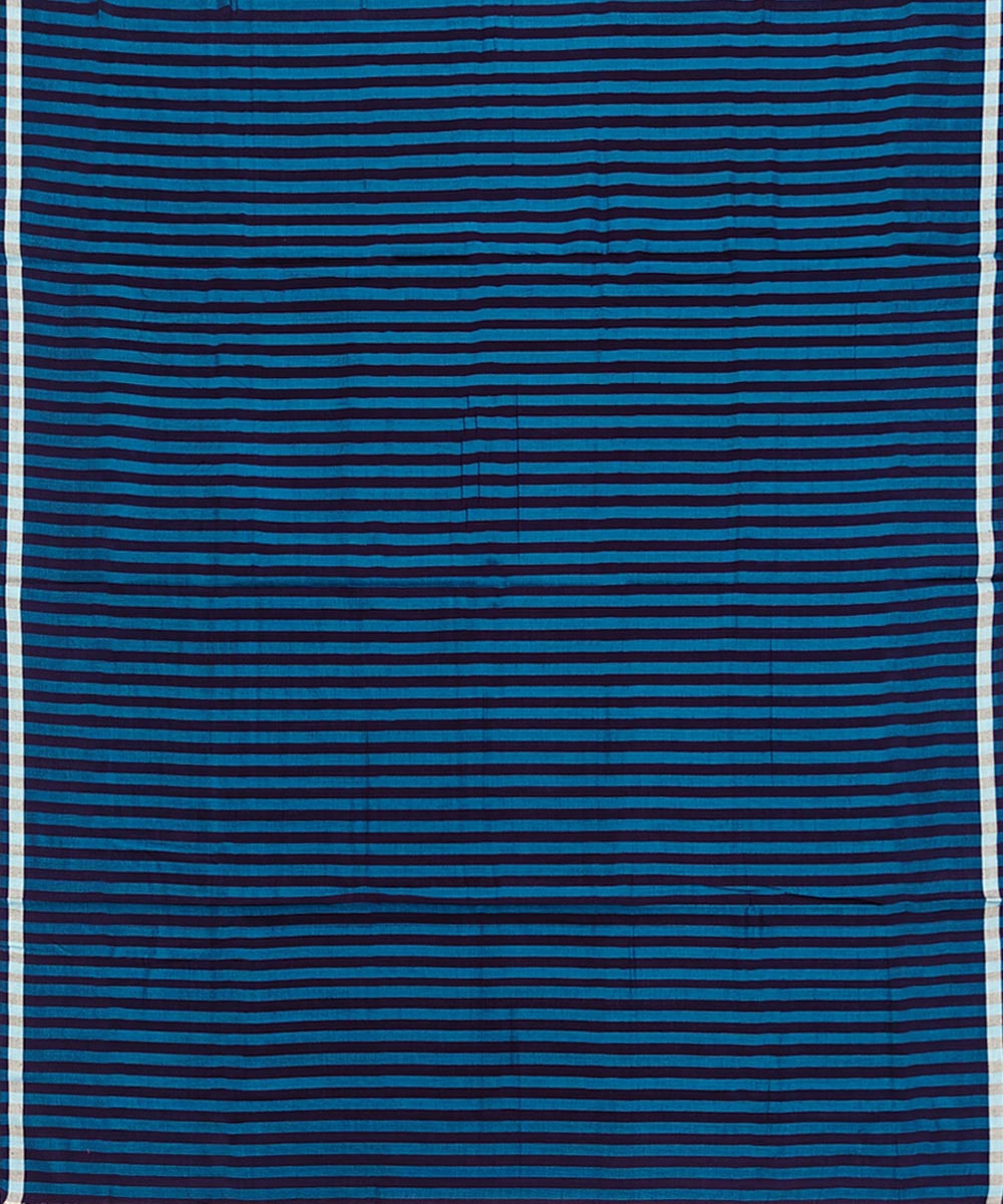 Cyan blue stripe handwoven cotton sambalpuri lungi