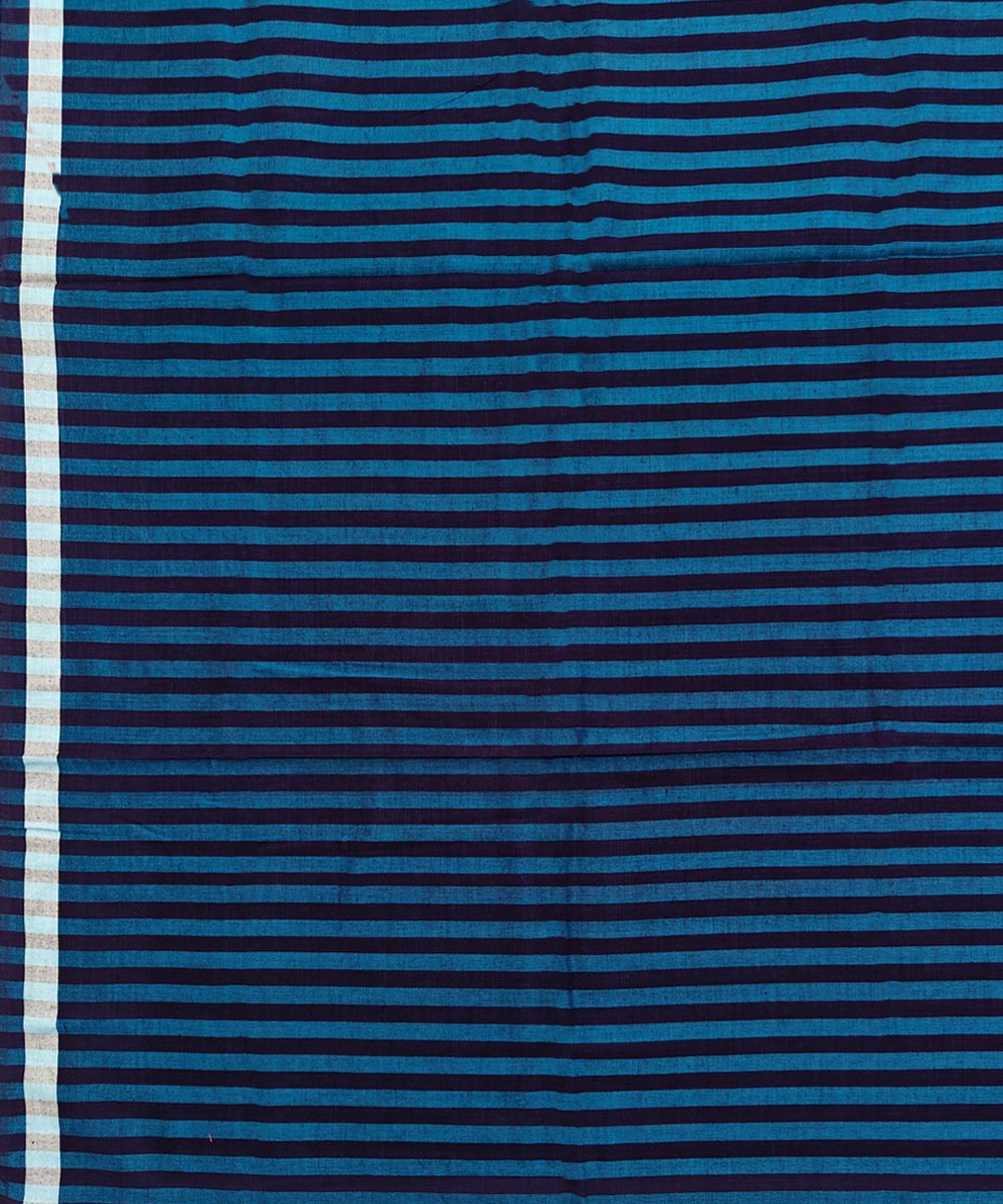 Cyan blue stripe handwoven cotton sambalpuri lungi