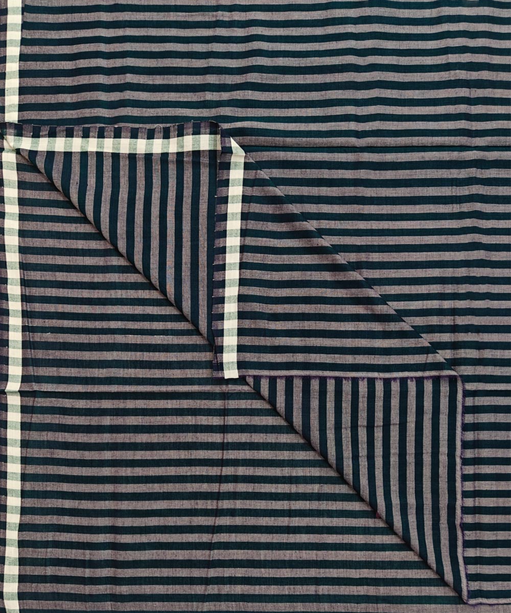 Grey green stripe handwoven cotton sambalpuri lungi
