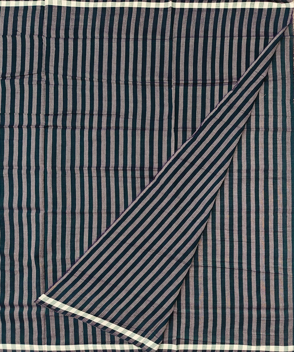 Grey green stripe handwoven cotton sambalpuri lungi