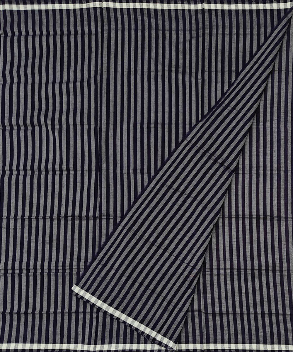 Grey blue stripe handwoven cotton sambalpuri lungi