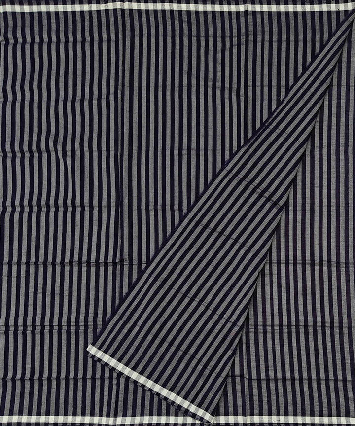 Grey blue stripe handwoven cotton sambalpuri lungi