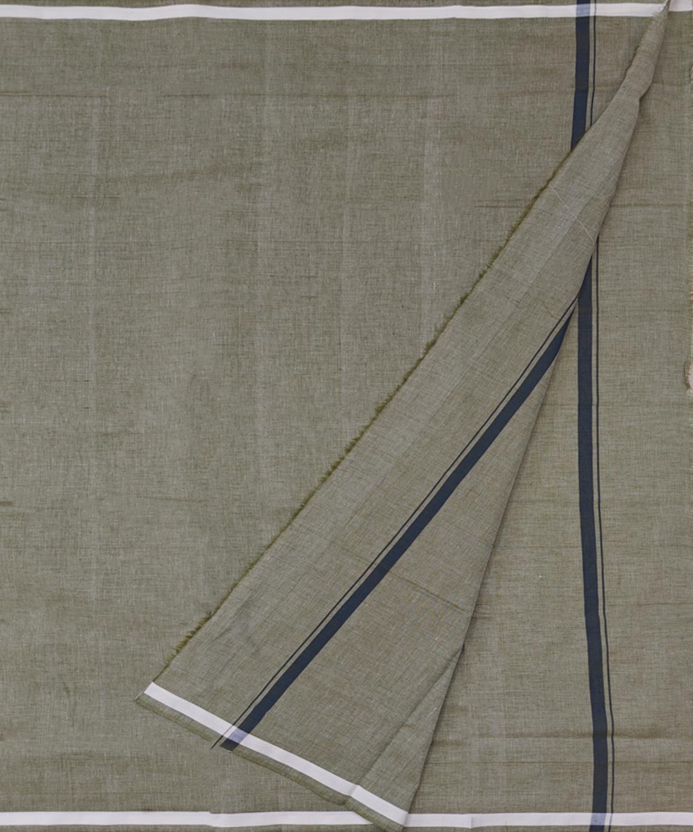 Plain olive handwoven cotton sambalpuri lungi