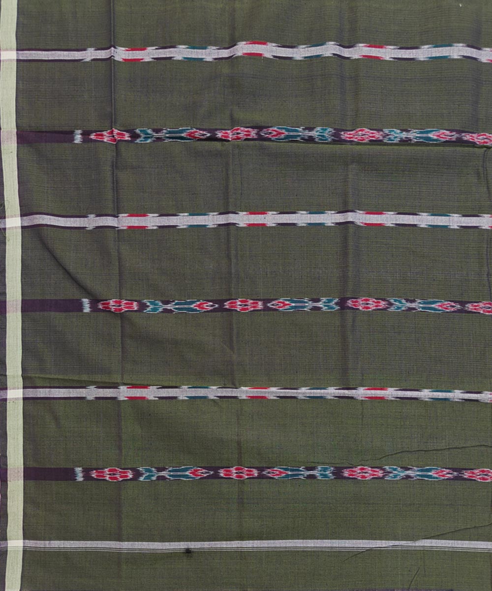 Striped olive handwoven cotton sambalpuri lungi