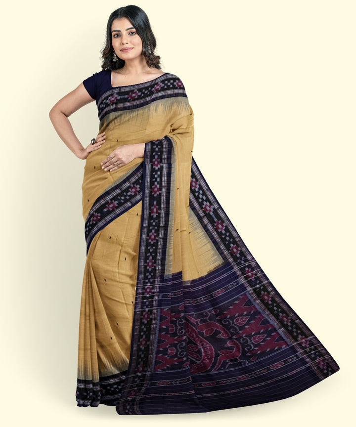 Beige blue cotton handwoven nuapatna saree