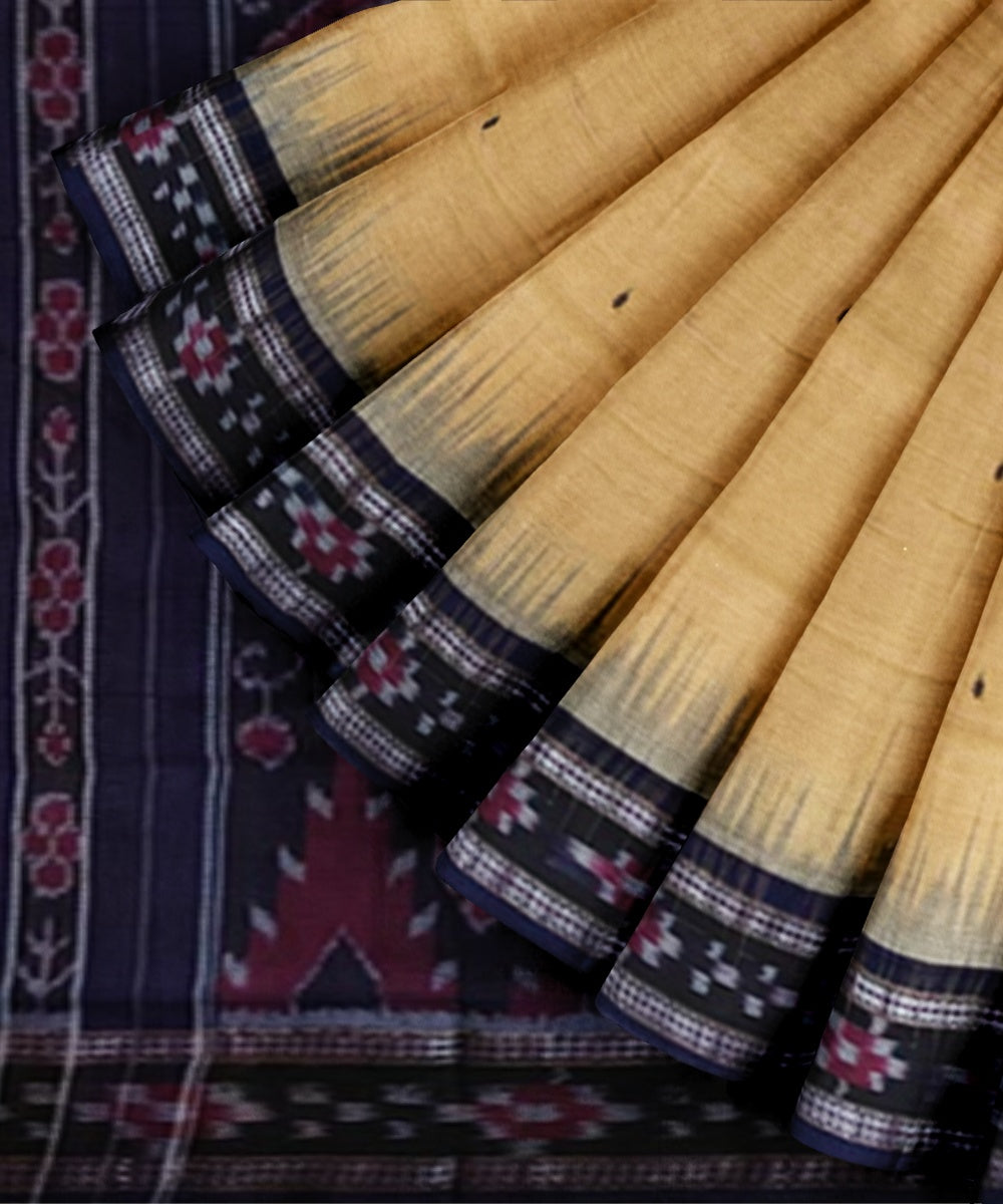 Beige blue cotton handwoven nuapatna saree