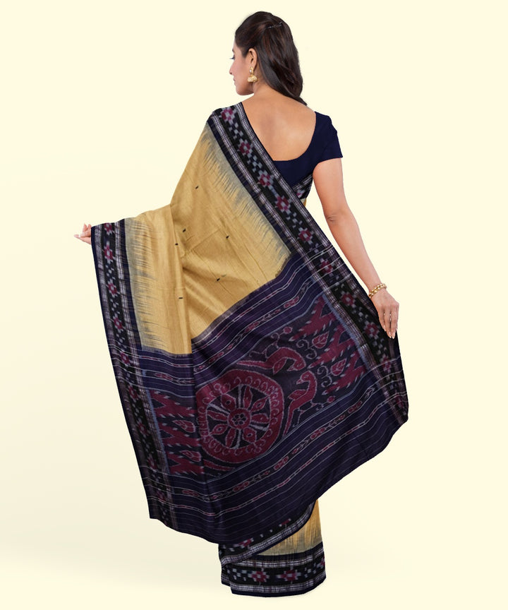Beige blue cotton handwoven nuapatna saree