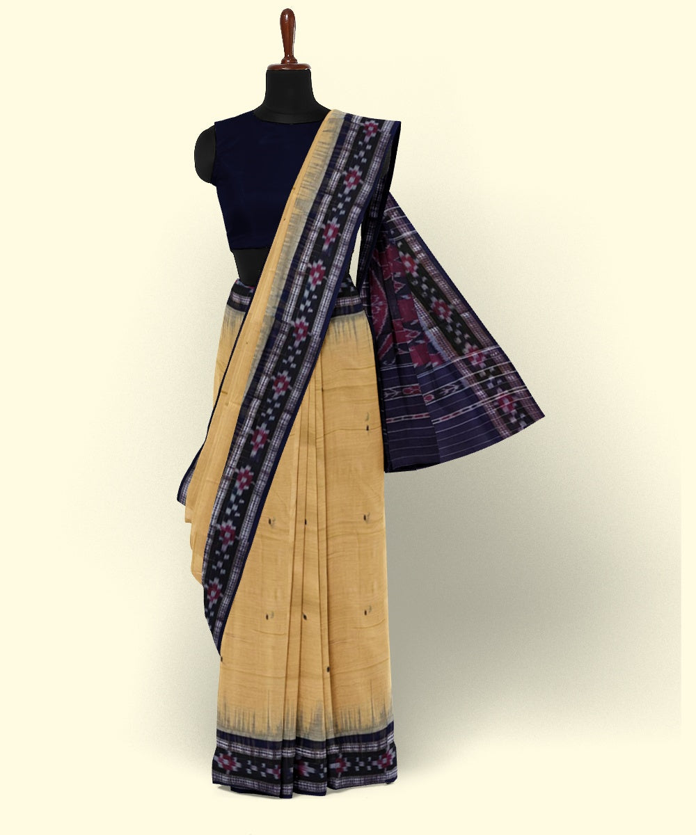 Beige blue cotton handwoven nuapatna saree