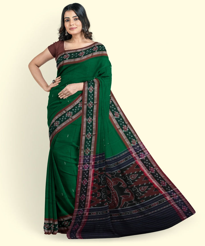Dark green black handwoven cotton nuapatna saree