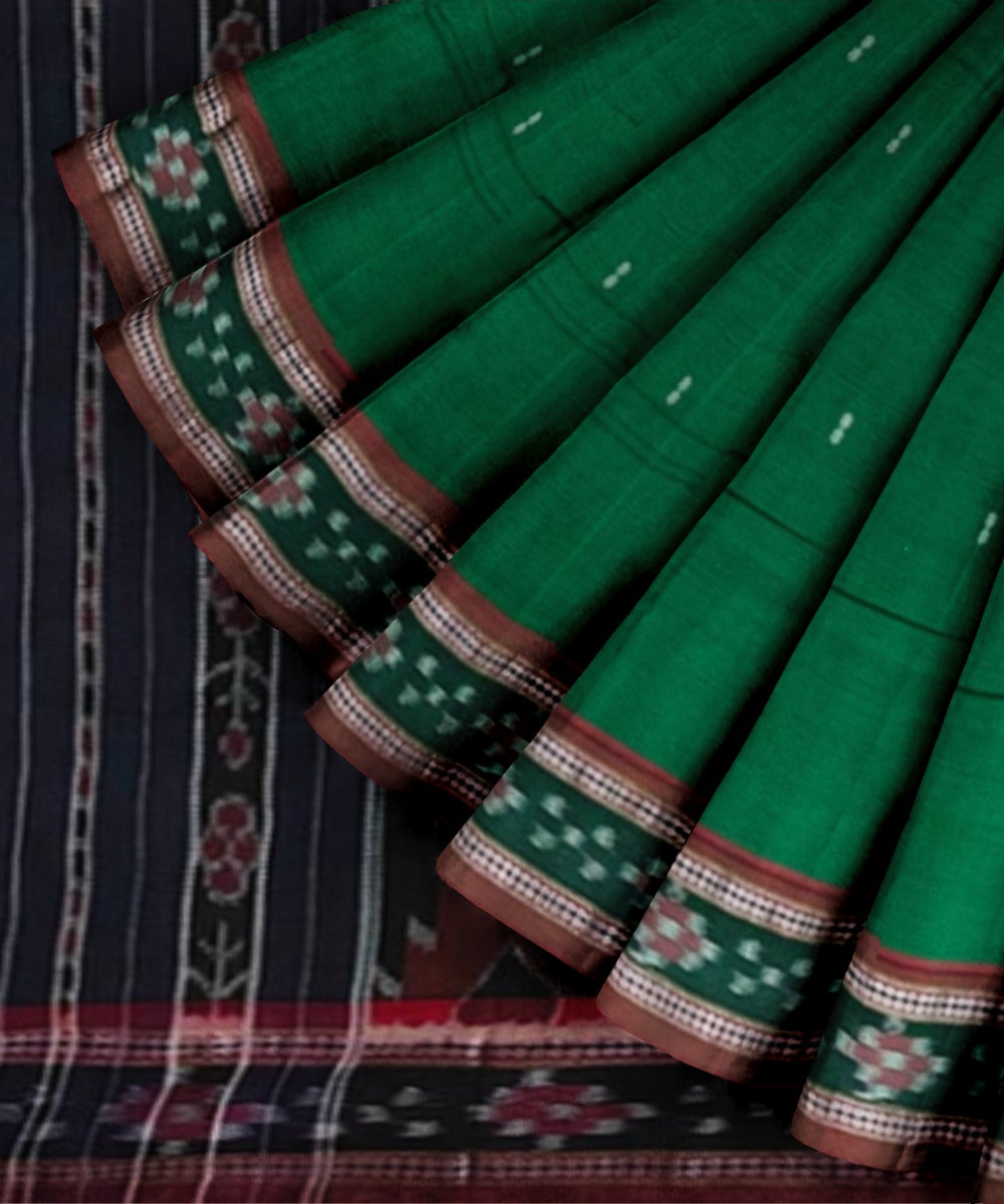 Dark green black handwoven cotton nuapatna saree