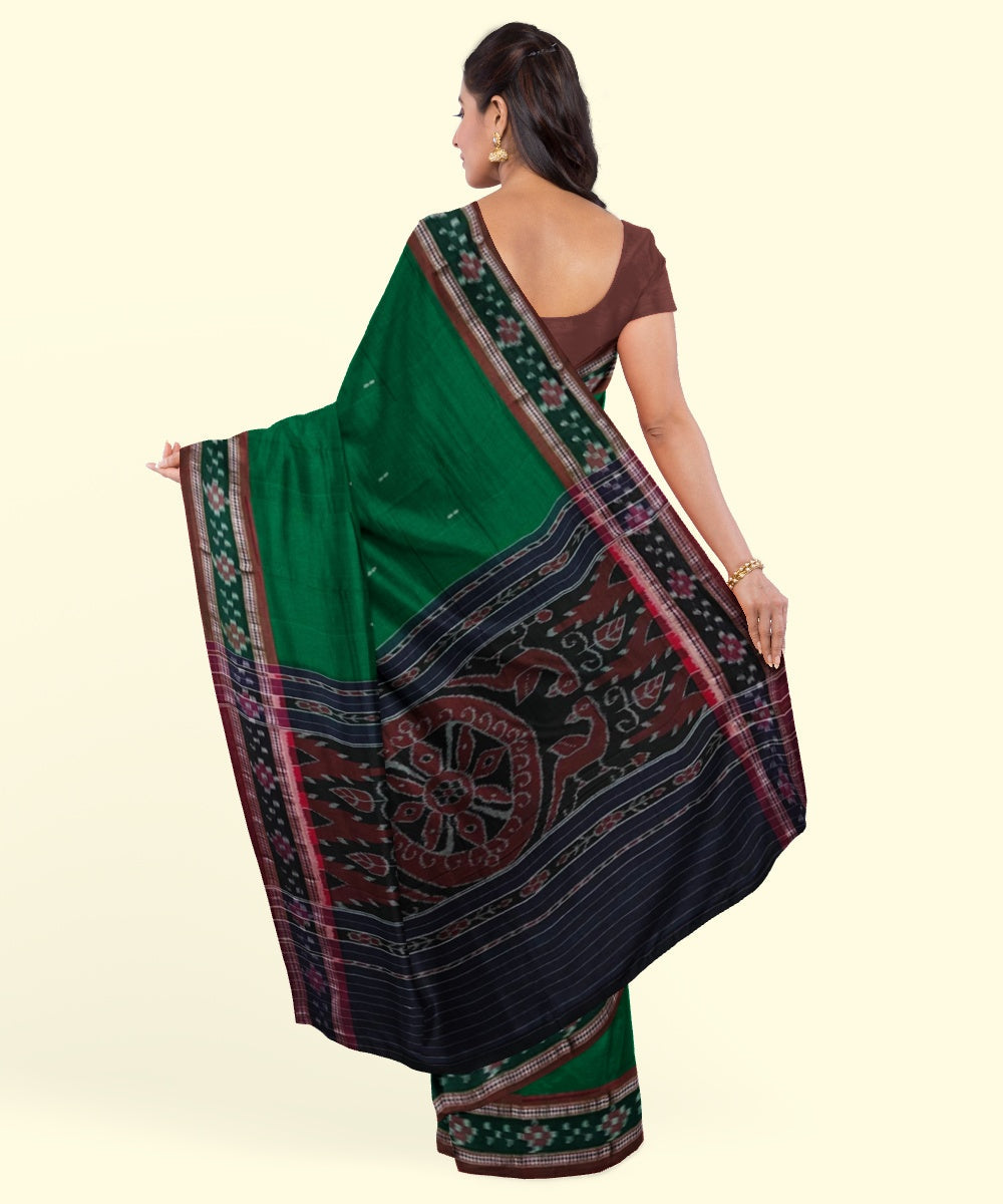 Dark green black handwoven cotton nuapatna saree