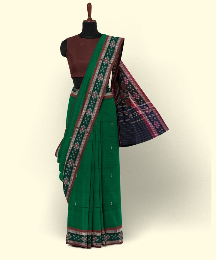 Dark green black handwoven cotton nuapatna saree