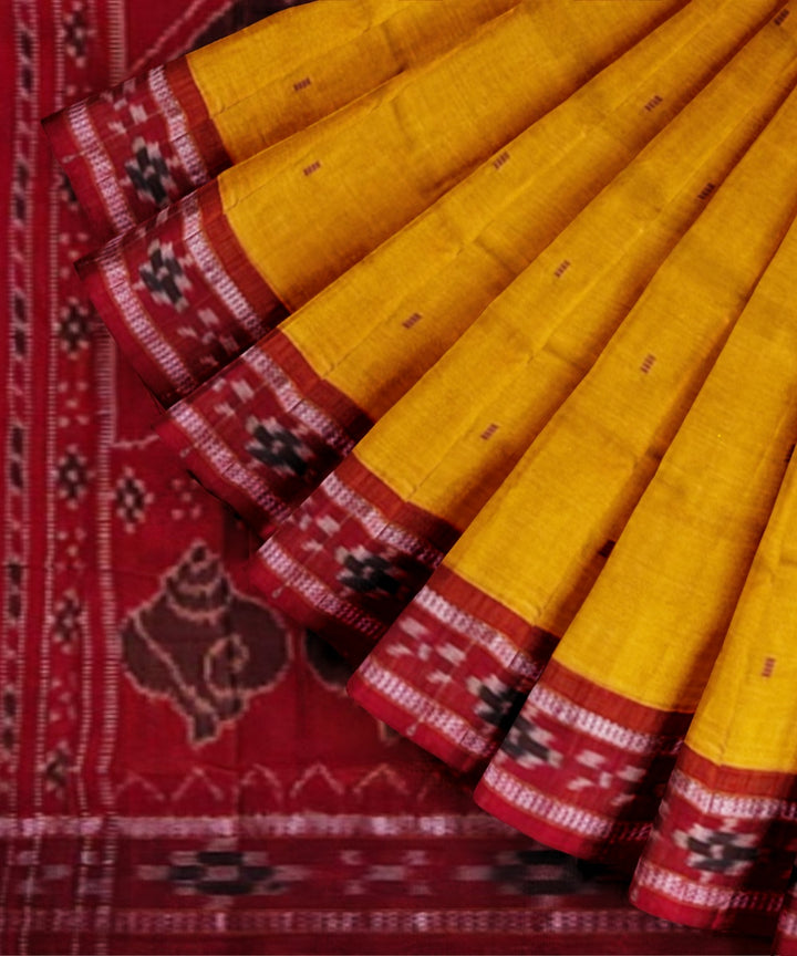 Yellow red cotton nuapatna handwoven saree