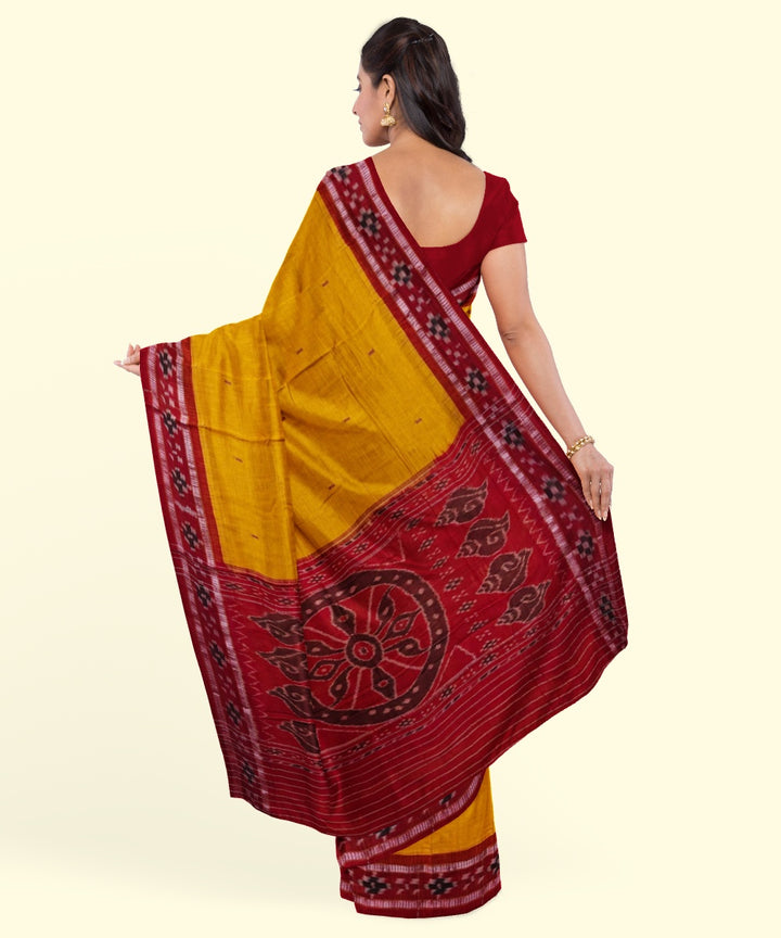 Yellow red cotton nuapatna handwoven saree