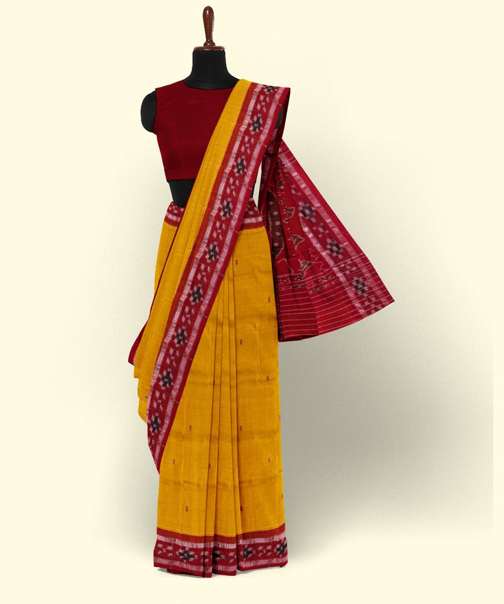 Yellow red cotton nuapatna handwoven saree