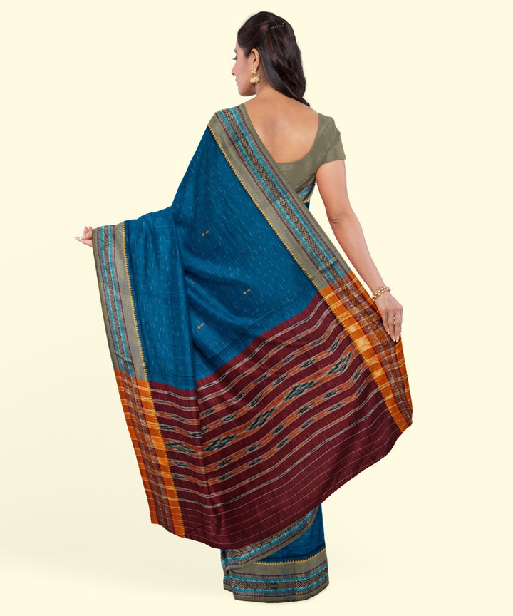 Cyan blue maroon cotton handwoven nuapatna saree