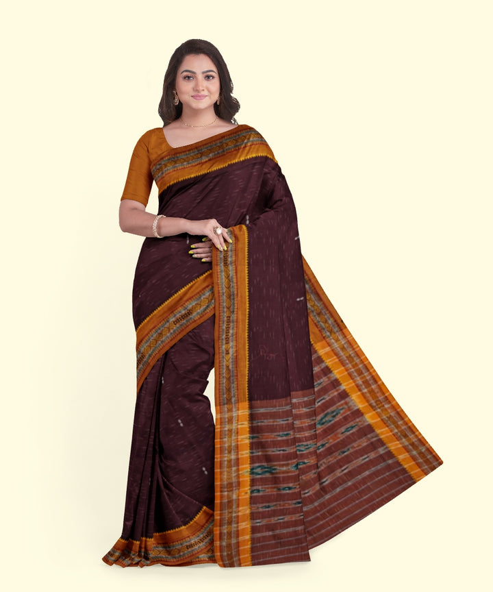 Maroon mustard cotton handwoven nuapatna saree
