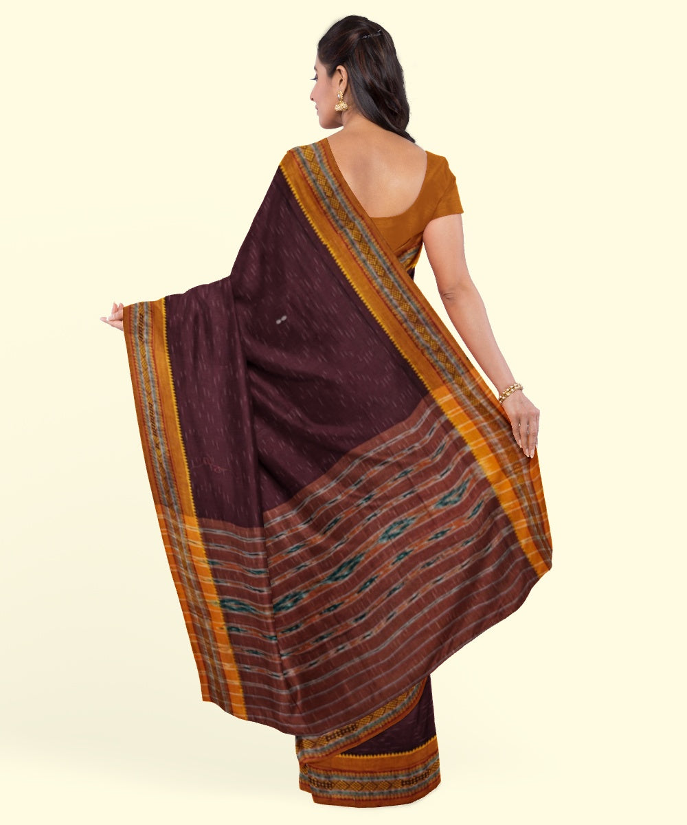 Maroon mustard cotton handwoven nuapatna saree