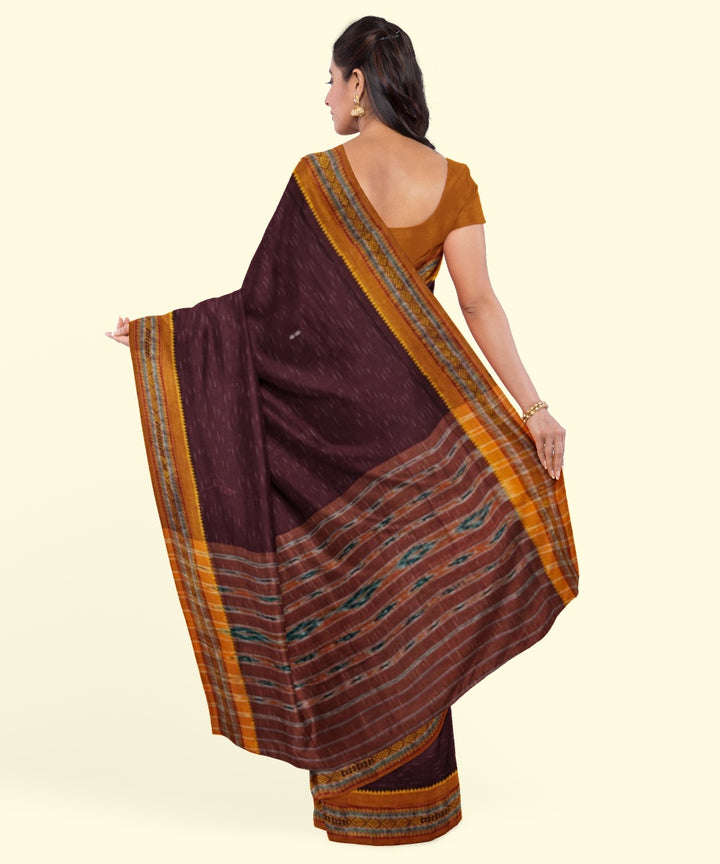 Maroon mustard cotton handwoven nuapatna saree