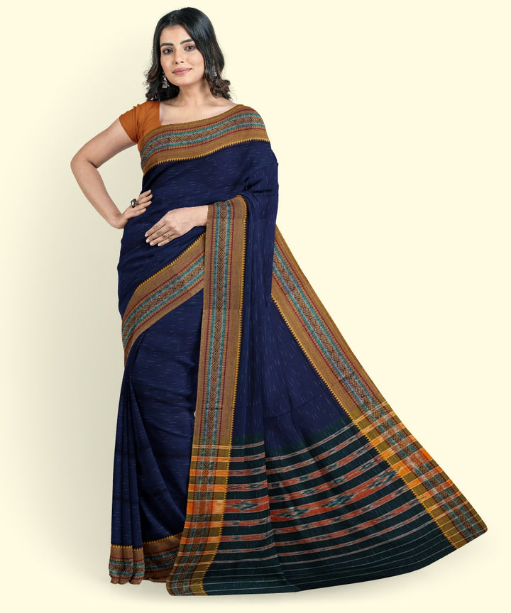 Navy blue mustard cotton handwoven nuapatna saree