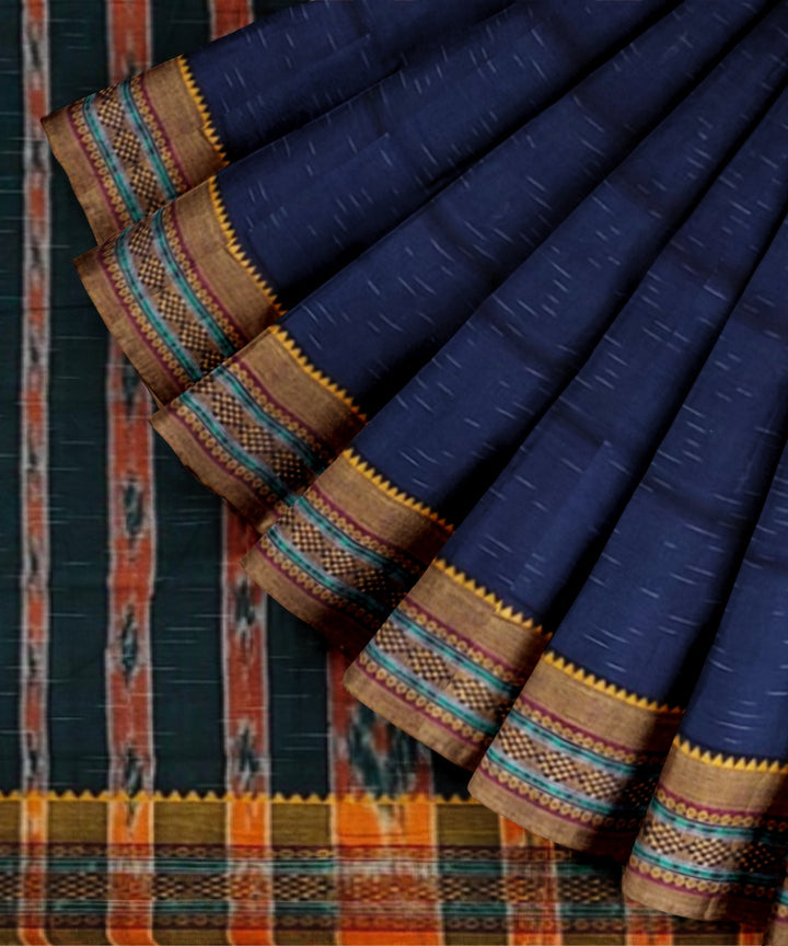 Navy blue mustard cotton handwoven nuapatna saree