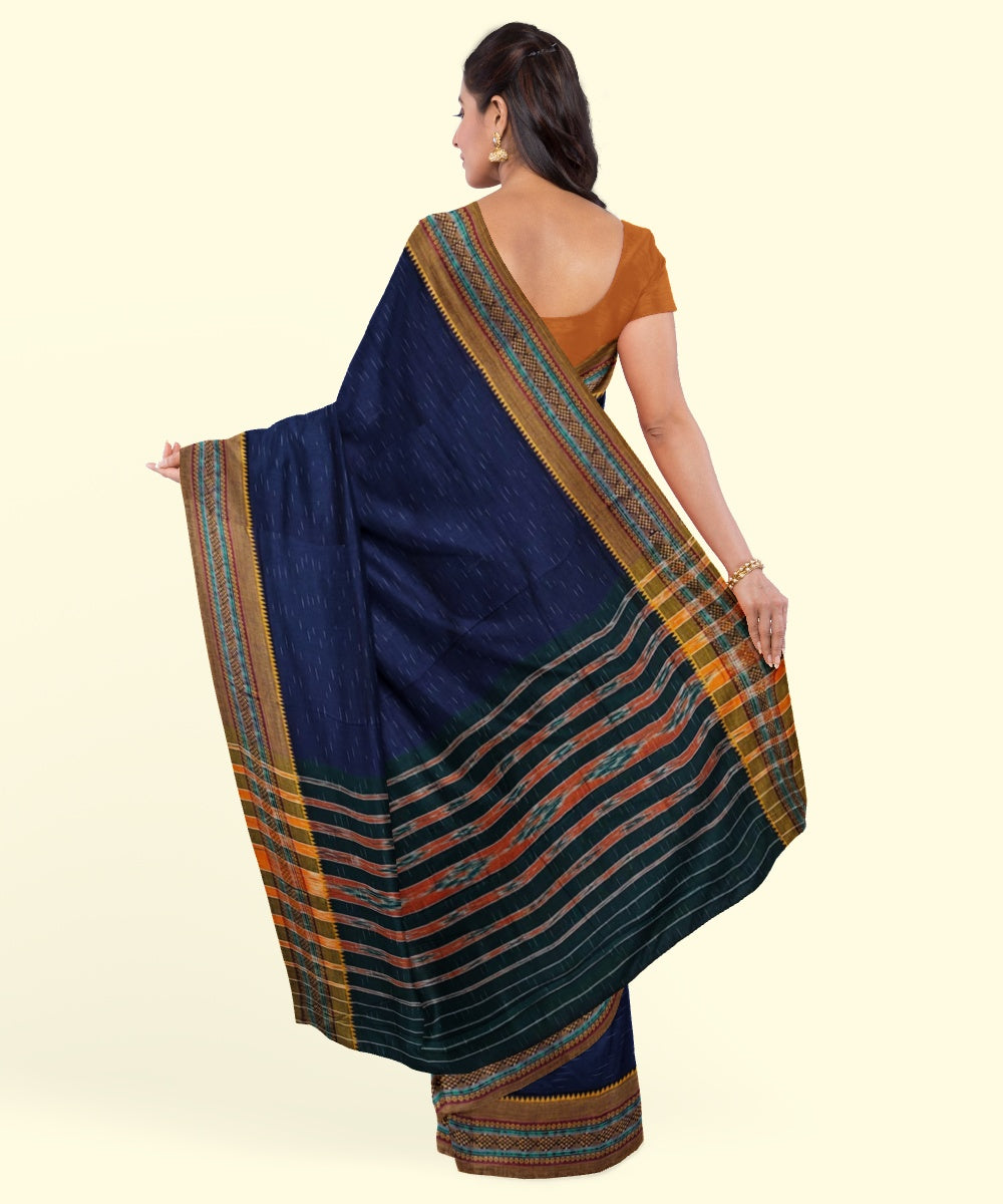 Navy blue mustard cotton handwoven nuapatna saree