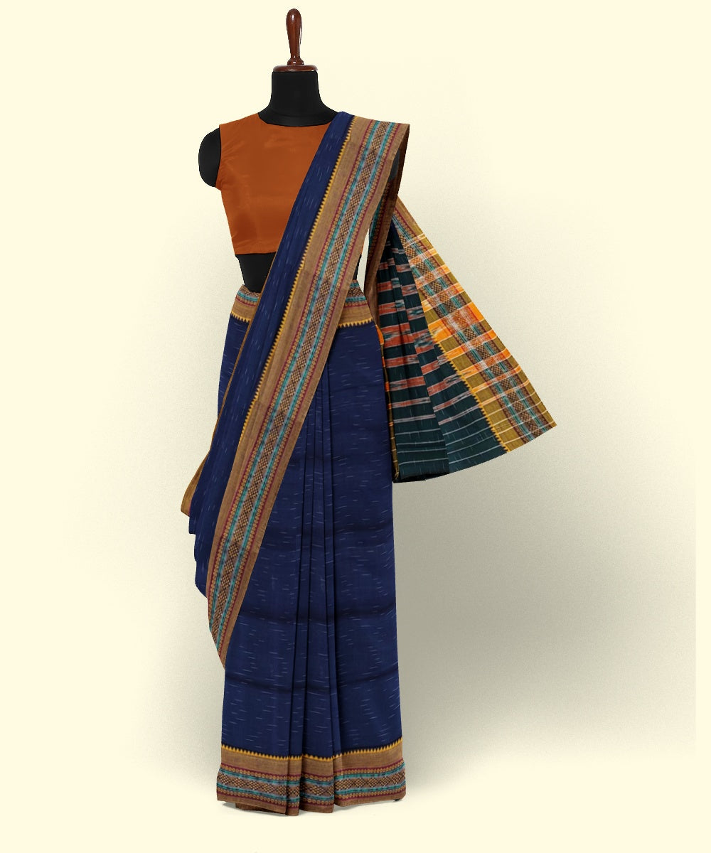 Navy blue mustard cotton handwoven nuapatna saree