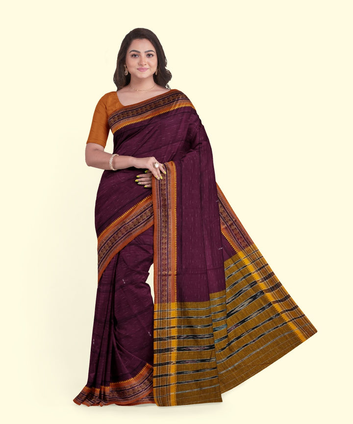 Purple mustard cotton handwoven nuapatna saree
