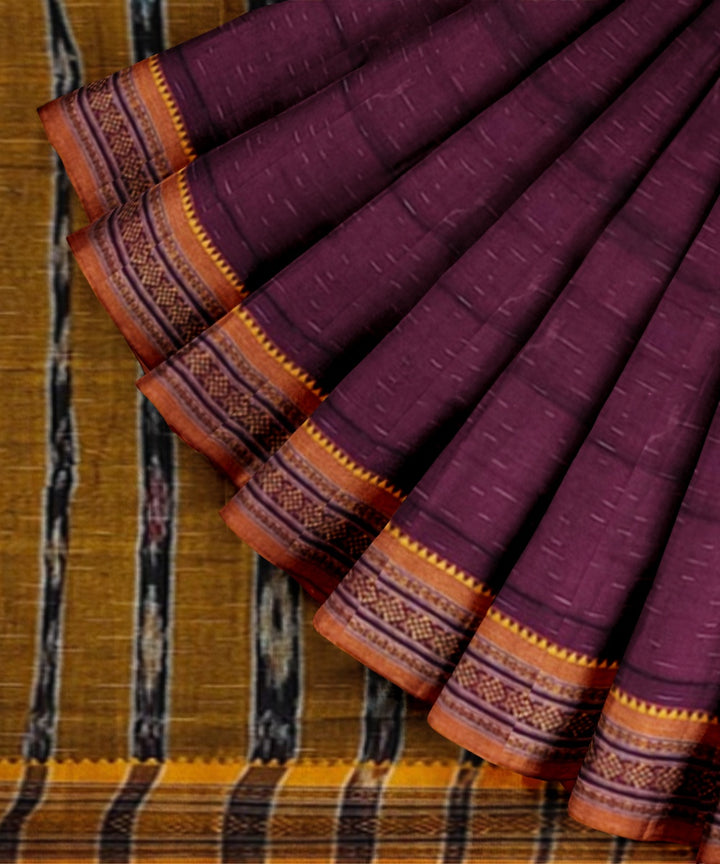 Purple mustard cotton handwoven nuapatna saree