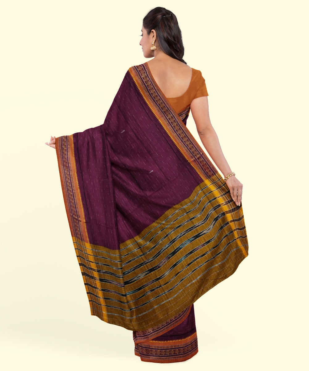 Purple mustard cotton handwoven nuapatna saree