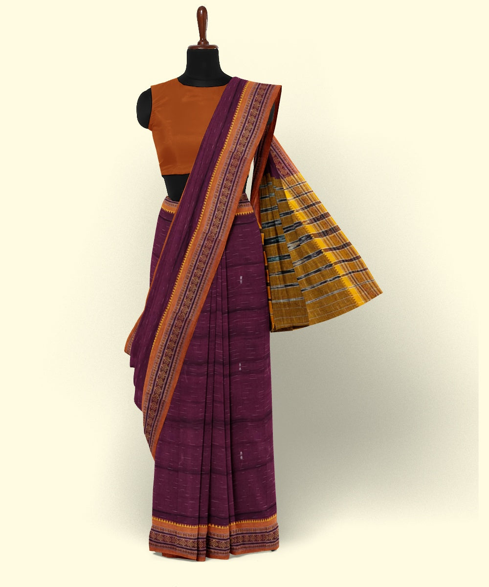 Purple mustard cotton handwoven nuapatna saree