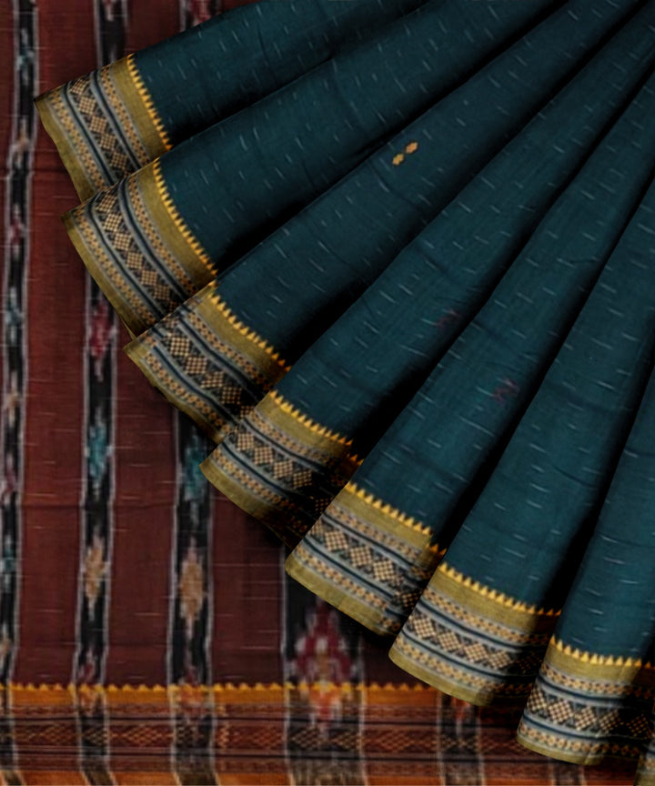 Dark green brown cotton handwoven nuapatna saree