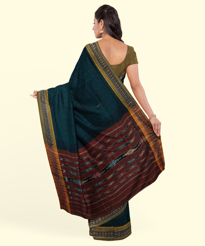 Dark green brown cotton handwoven nuapatna saree