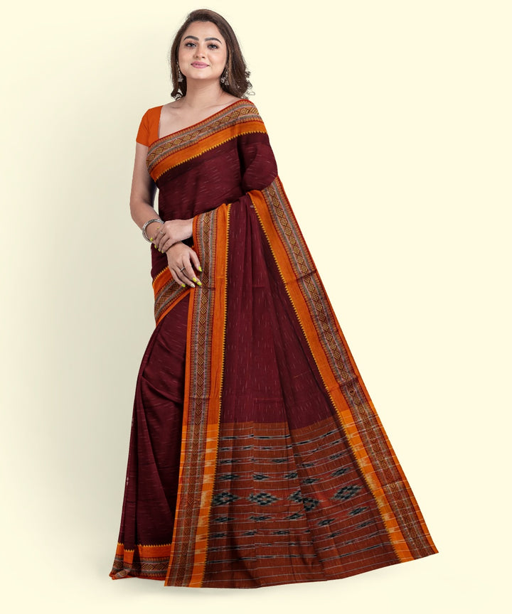 Red mustard cotton handwoven nuapatna saree