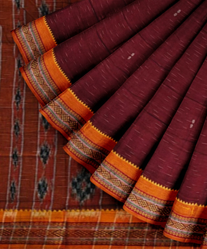 Red mustard cotton handwoven nuapatna saree