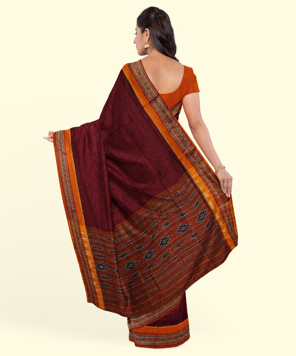Red mustard cotton handwoven nuapatna saree
